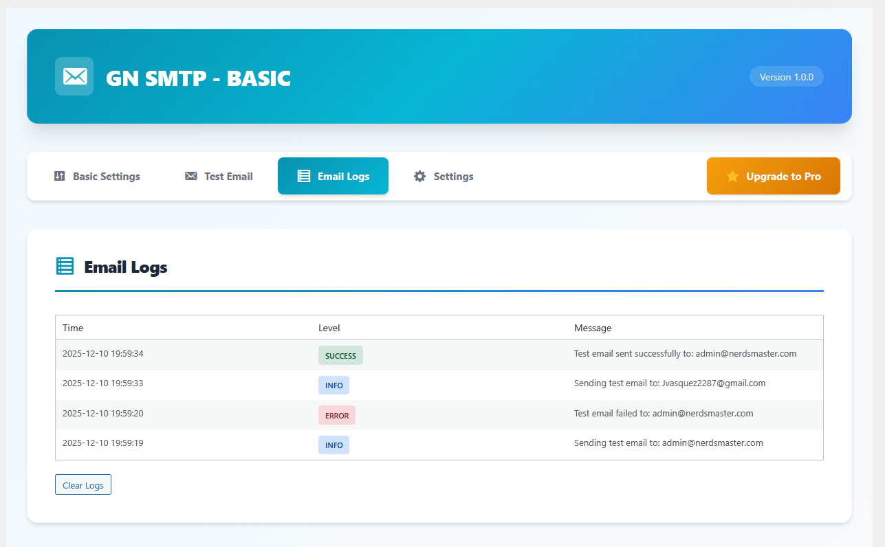 GN SMTP screenshot 1